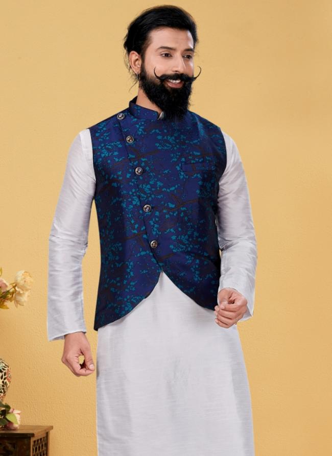 Heavy Jacquard Neavy Blye Festival Wear Embroidery Work Readymade Men's Waist Coat